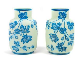 * Attributed to Stevens & Williams, LATE 19TH CENTURY, a pair of cameo glass vases, each of barrel form with foliate decorati