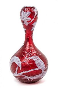 * Stevens & Williams, LATE 19TH CENTURY, by J. Millward a cameo glass vase, of double gourd form, decorated with a bird seate