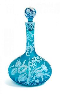 * English, LATE 19TH CENTURY, a cameo glass bottle, with allover floral decoration, with cameo decorated stopper