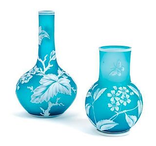 * English, LATE 19TH CENTURY, two cameo glass vases, each of bottle form with foliate decoration, the shorter also decorated 