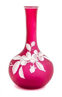 * English, LATE 19TH CENTURY, a cameo glass vase, of bottle form with floral decoration