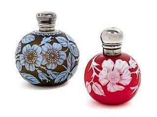* English, 19TH/20TH CENTURY, two silver mounted cameo glass perfume bottles, each of spherical form with floral decoration