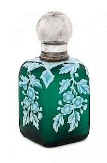 * English, 1884, a silver mounted cameo glass bottle, of square form with floral decoration