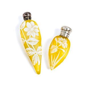 * English, 19TH/20TH CENTURY, two silver mounted cameo glass perfume bottles, each of tapering form with floral decoration