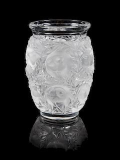 * Lalique, a Bagatelle pattern molded and frosted glass vase