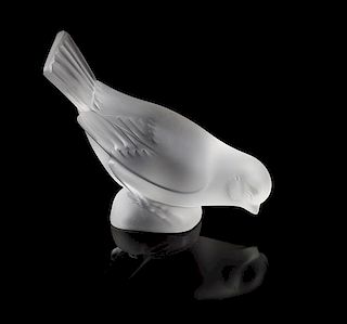 Lalique, a molded and frosted glass figure of a sparrow