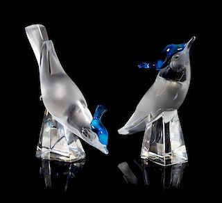 * Lalique, two molded and frosted glass Pimlico bird figures