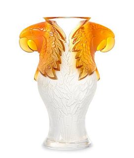 Lalique, a limited edition molded and frosted glass Macaw vase, numbered 91/99