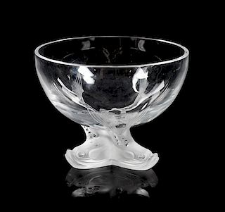 * Lalique, an Igor pattern molded and frosted glass footed bowl