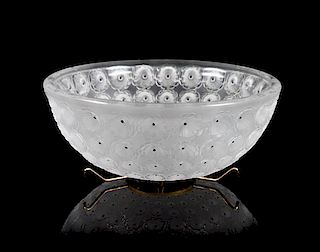 * Lalique, a Nemours pattern molded and frosted glass bowl