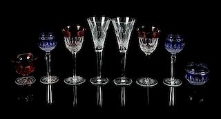 * Waterford, three pairs of crystal stem glasses, together with two bowls