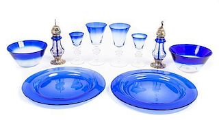A Collection of American Blue Glassware Height of tallest 7 3/4 inches