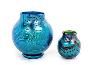 * Orient & Flume, CHICO, CA, a group of two iridescent glass vases