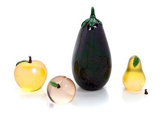 * Orient & Flume, CHICO, CA, a group of four glass fruit sculptures, comprising an apple, a peach, a pear and an eggplant
