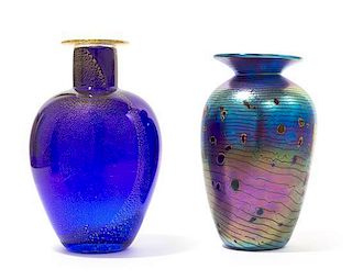 Dick Huss, USA, 2000, a glass vase, together with an unsigned iridescent studio glass vase