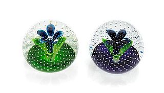 * Caithness, SCOTLAND, a group of two glass paperweights, one titled Flower in the Rain