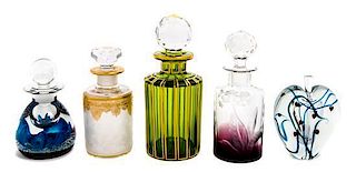 * Five Glass Perfume Bottles Height of tallest 7 1/4 inches