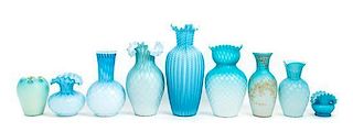 * Nine Victorian Mother-of-Pearl Satin Glass Vases Height of tallest 11 5/8 inches