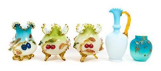 * Five Victorian Glass Vases Height of pair 9 inches