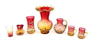 * Seven Victorian Amberina Glass Articles Height of tallest 10 5/8 inches