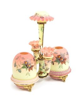 * An Enameled Burmese Double Fairy Lamp Mounted Epergne Height overall 10 1/4 inches