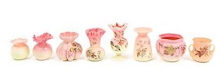 * Eight Burmese Glass Cabinet Vases Height of tallest 4 3/4 inches