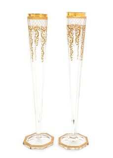 * Moser, 19TH/20TH CENTURY, a pair of gilt decorated vases, each of tapering facetted form