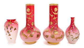* Thomas Webb & Sons, 19TH CENTURY, four enameled peachblow vases, comprising a pair and two singles