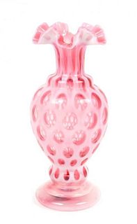 A Cranberry Coin Dot Vase Height 13 inches.