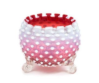 A Hobnail Cranberry Glass Footed Bowl Height 5 3/4 inches.