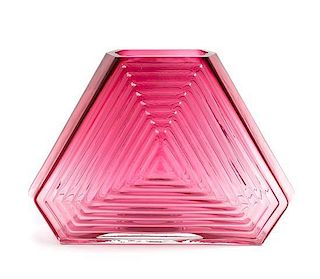 An Art Deco Cranberry Glass Vase Height 6 inches.