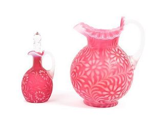 Two Cranberry Glass Articles, likely Northwood or Fenton Height of first 9 3/4 inches,