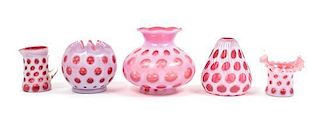 Five Cranberry Glass Coin Dot Articles Height of tallest 5 7/8 inches