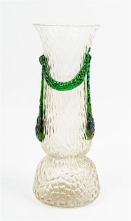 An Austrian Applied Glass Vase, likely Kralik Height 10 1/4 inches