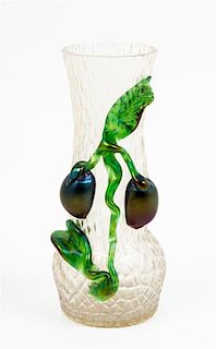 An Austrian Applied Glass Vase, likely Kralik Height 6 1/4 inches