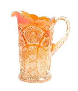 A Carnival Glass Pitcher Height 9 1/2 inches