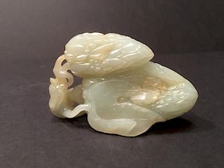 ANTIQUE Large Chinese White Jade Hand Boulder with carvings, 17th-18th Century, 3 1/2" x 2 1/4" x 1 1/4" wide