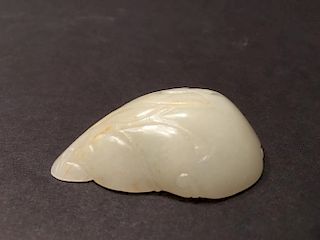 ANTIQUE Large Chinese White Jade Pendent with flower carvings, 18th Century, 2 1/4" x 1 1/2" x 1" wide