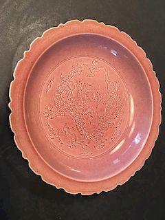 A Fine Chinese Monochrome dragon plate, mark on the bottom. 8 3/4" x 1 3/4" high