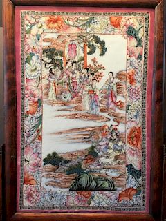 ANTIQUE Chinese Large famille rose plaque with figurines and landscapes. Republic Period.