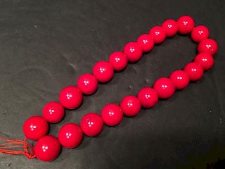 FINE Chinese RED Coral necklace, 16" long.