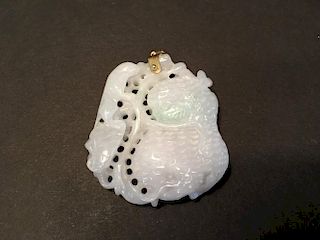 A Fine Chinese Feicui Jade Pendent with 14 K bracket, 2 1/4" x 2" x 1/2"