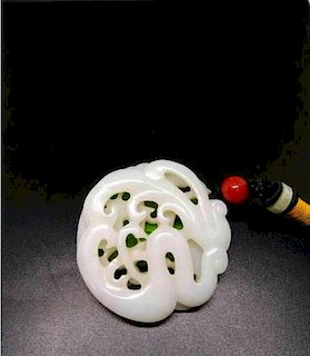 Chinese White Jade Pendent with "Fu Lu Shou", 5.7cm x 2 cm
