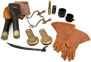 Civil War Cavalry Collection, Incl. Brass Epaulettes, Gauntlets, Carbine Sockets, Horse Bit, & More