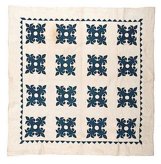 Blue and White Pieced Quilt 