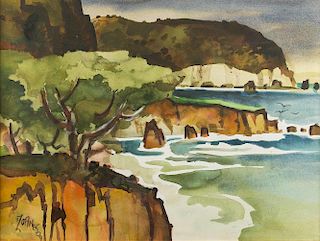 Milford Zornes Watercolor, "Coastal Waters"