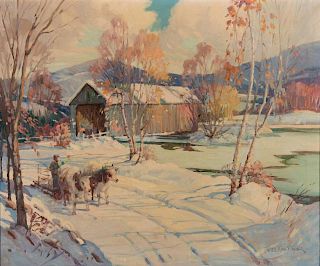 JAMES KING BONNAR, (American, 1883-1961), Vermont Covered Bridge in Snow