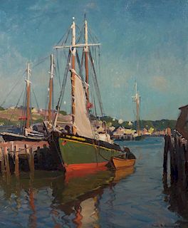 EMILE ALBERT GRUPPE, (American, 1896-1978), Sailboat in the Harbor