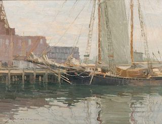 FREDERICK MULHAUPT, (American, 1871-1938), Gloucester Harbor (Grey Day)