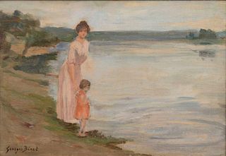 GEORGES JULES ERNEST BINET, (French, 1865-1949), Mother and Child by the Sea